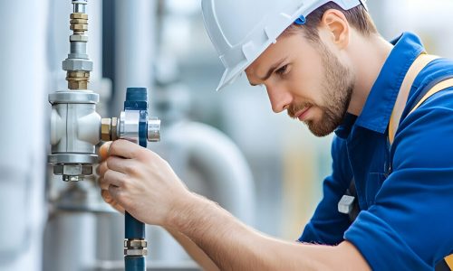 Professional plumber from 3Ten Plumbing fixing a valve in a residential plumbing system